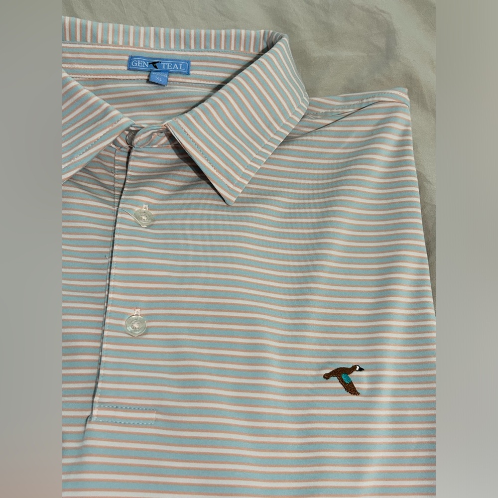 Gen Teal polo-Turquoise Harbor Stripe Performance Polo by GenTeal Apparel